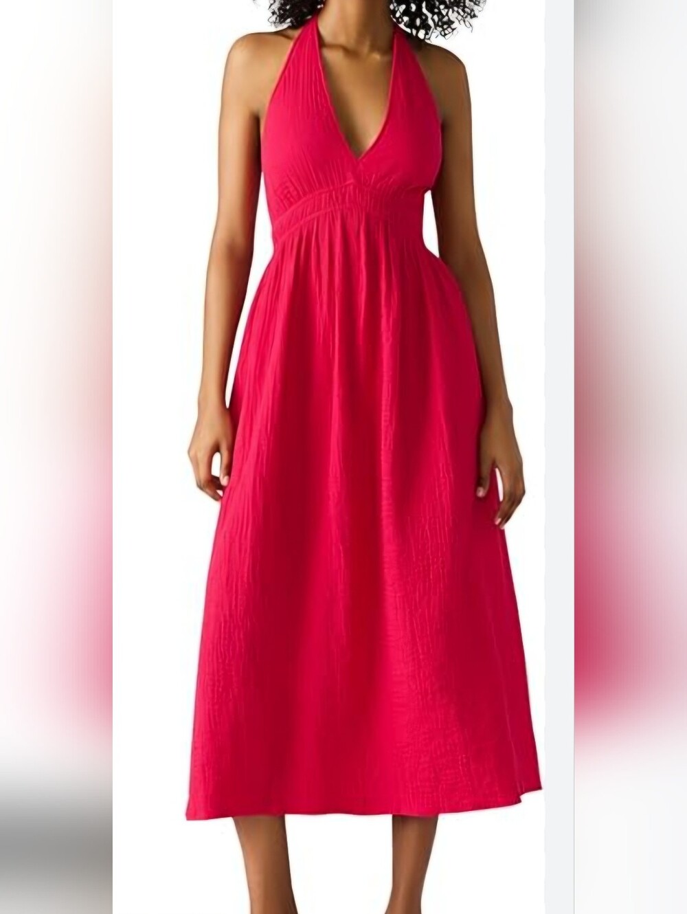 Steve Madden Cotton Gauze Pink Cranberry Halter V-Neck Midi Dress Women's Sz Med - Picture 7 of 11